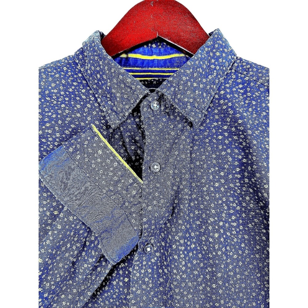 Denim Flower‎ Ricky Singh Mens Blue Yellow Floral Print Button Up Long Sleeve L